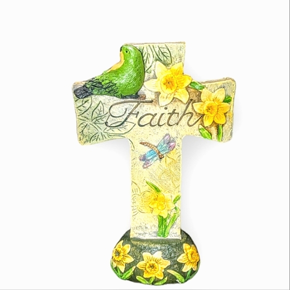 spiritual Creations Other - Yellow Cross & Daffodils "Faith" Religious Indoor/Outdoor Acrylic Decorative GF